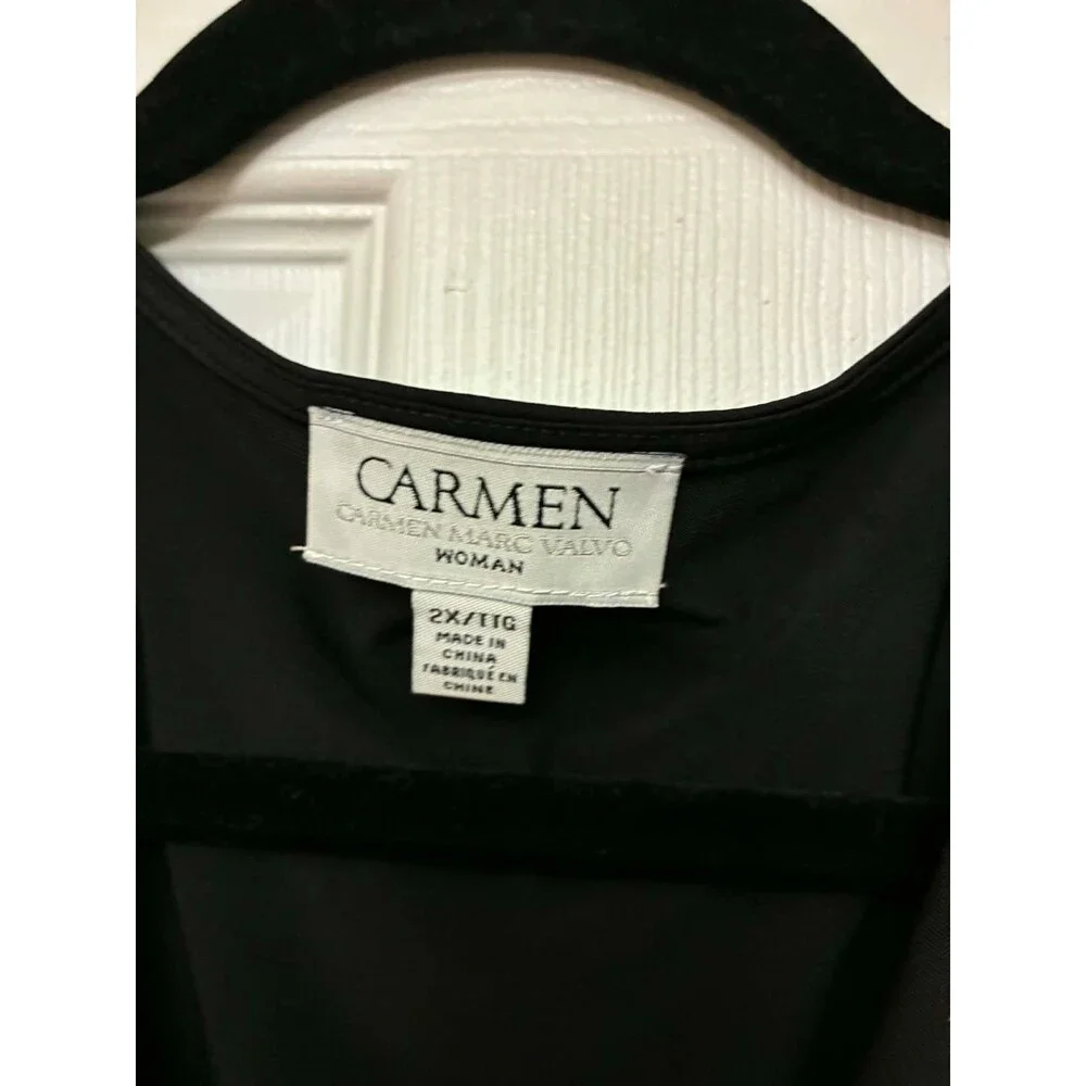 Carmen Marc Valvo Woman 2X Black Draped Sleeveless Tunic Blouse Top NWT - Picture 3 of 6